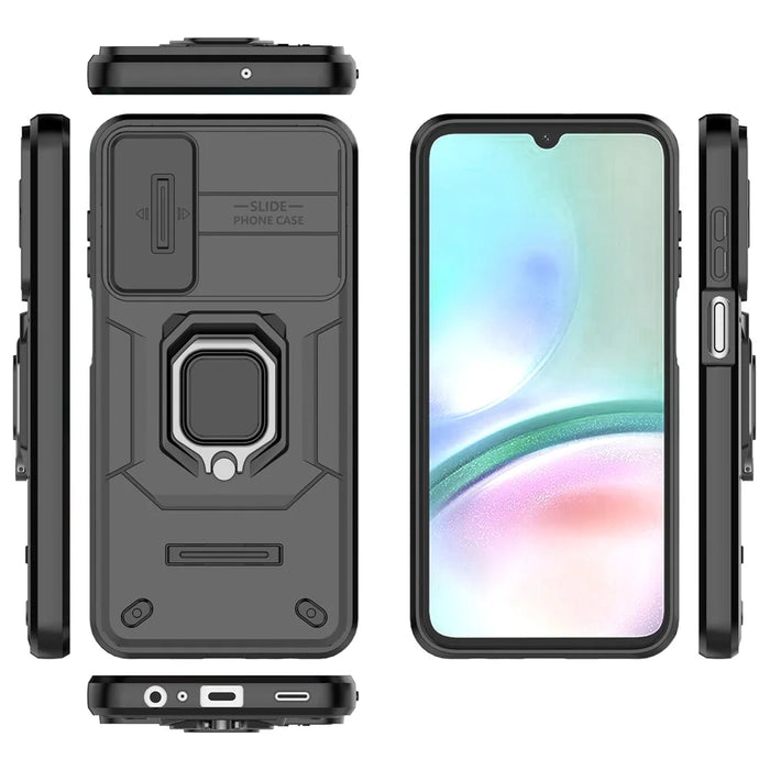 For Samsung Galaxy A15 4G / A15 5G Protective Case Slide Lens Cover PC+TPU Phone Shell - Black - 5