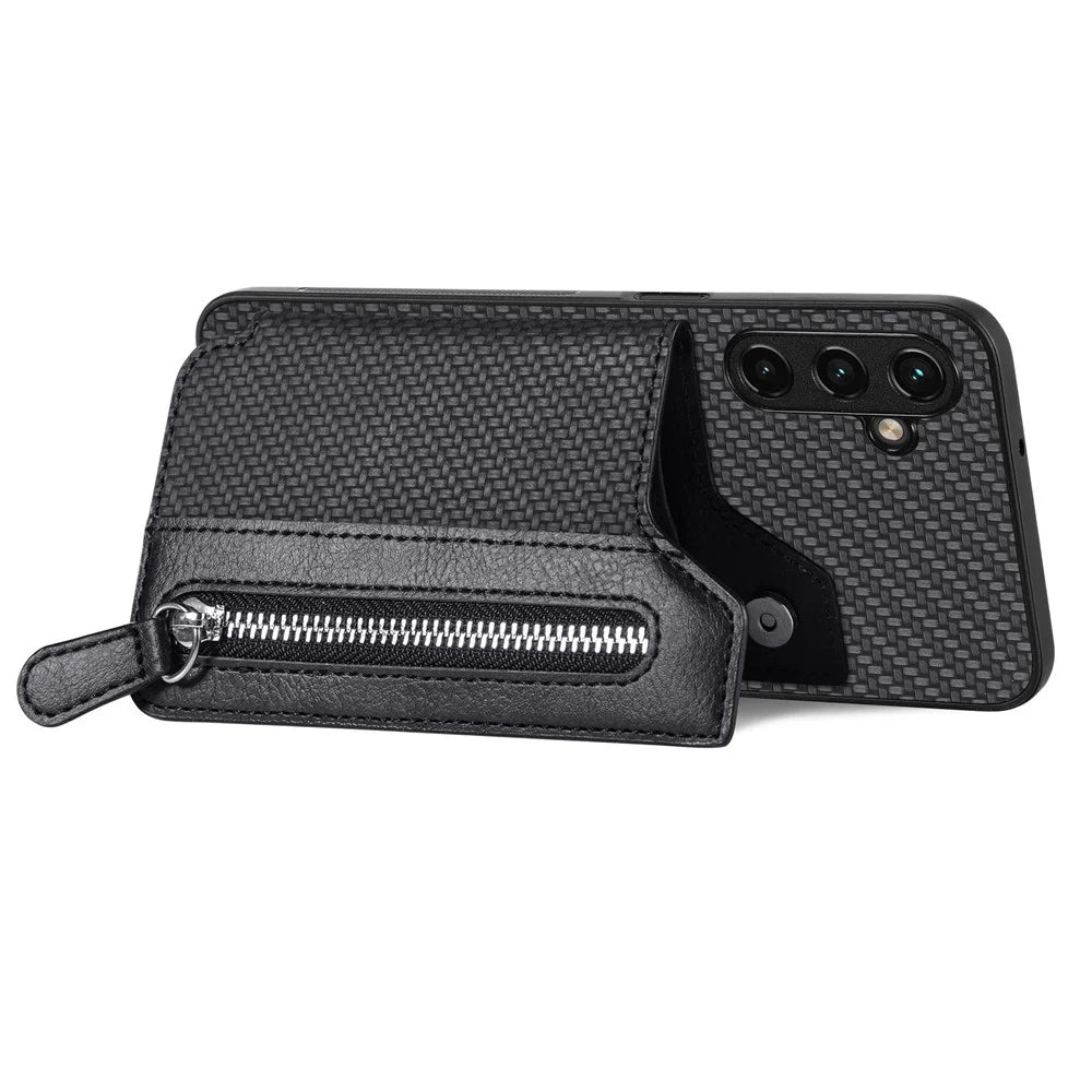 C1-04 For Samsung Galaxy A35 5G Case Leather+PC+TPU Zipper Wallet Smartphone Cover - Black - 3