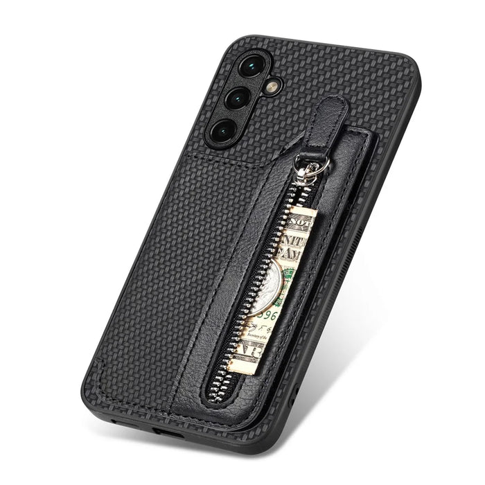 C1-04 For Samsung Galaxy A35 5G Case Leather+PC+TPU Zipper Wallet Smartphone Cover - Black - 5