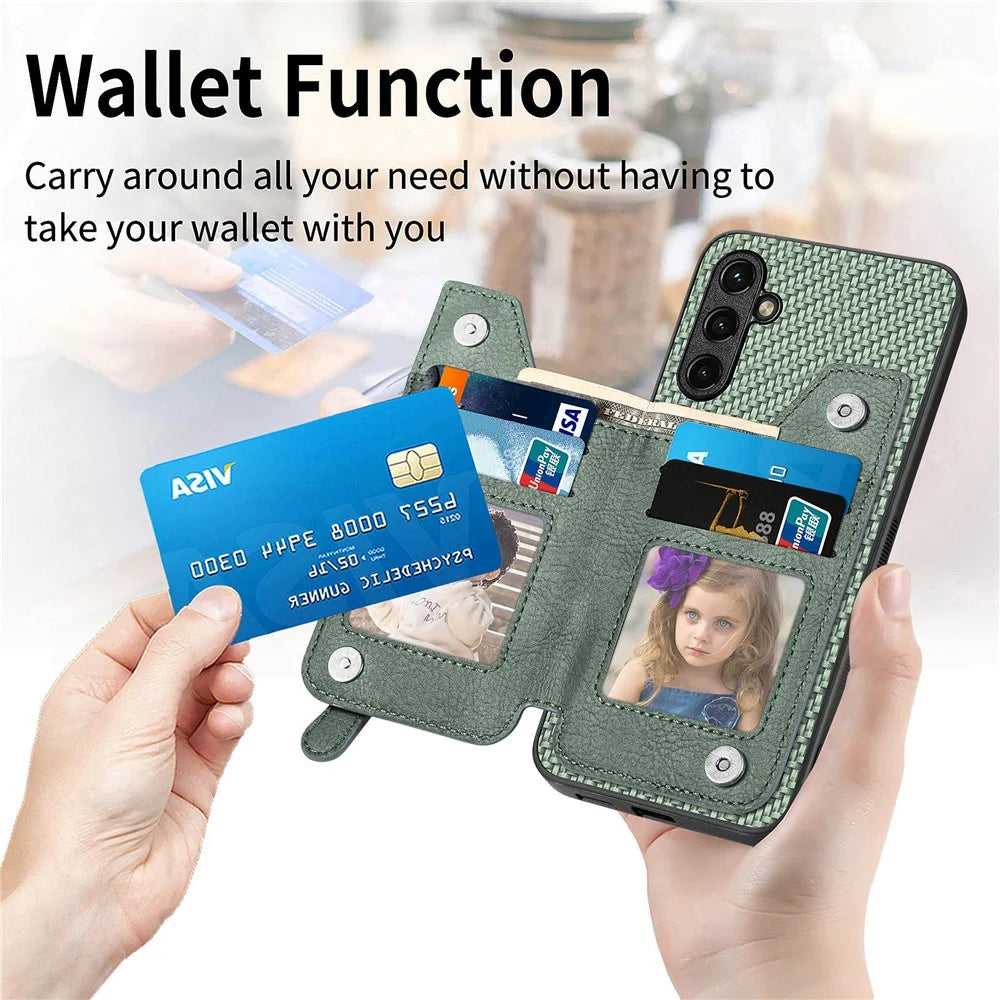 C1-04 For Samsung Galaxy A35 5G Case Leather+PC+TPU Zipper Wallet Smartphone Cover - Black - 6