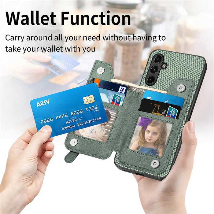 C1-04 For Samsung Galaxy A35 5G Case Leather+PC+TPU Zipper Wallet Smartphone Cover - Black - 6