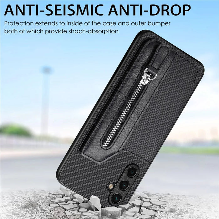 C1-04 For Samsung Galaxy A35 5G Case Leather+PC+TPU Zipper Wallet Smartphone Cover - Black - 7