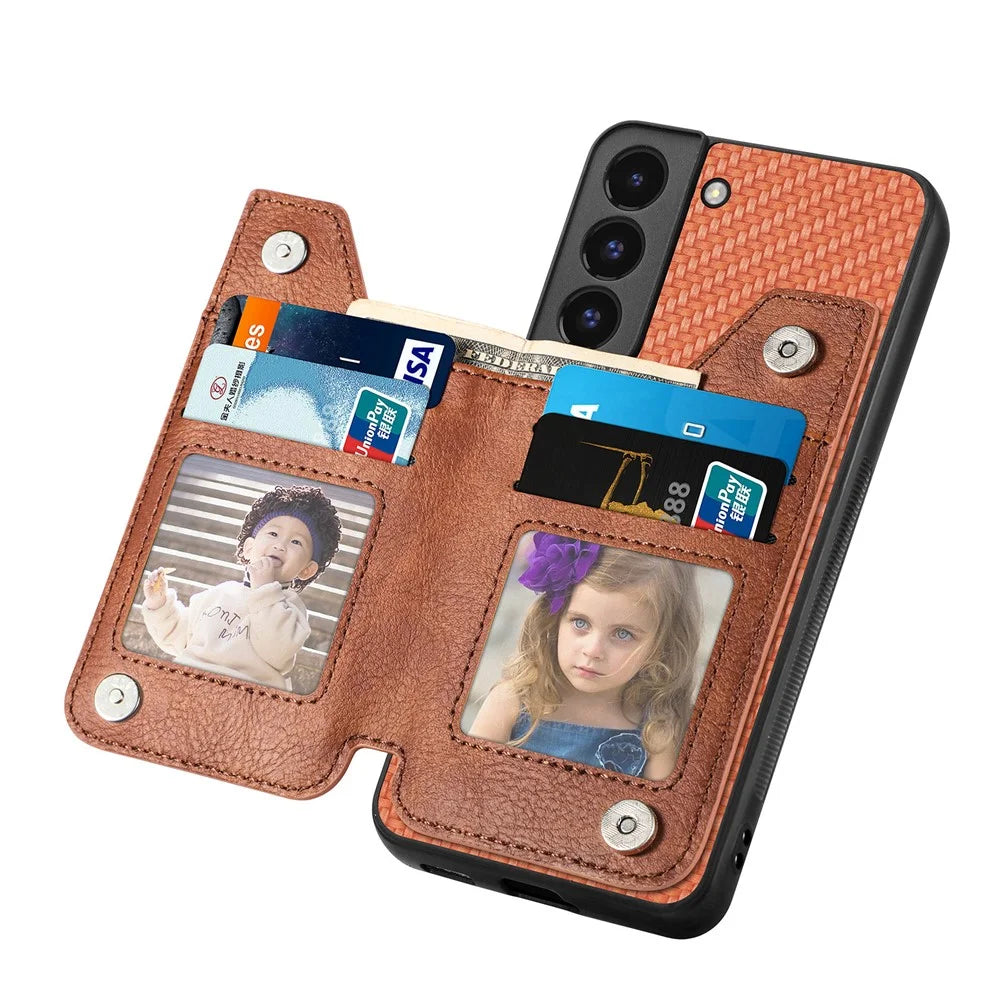 C1-04 For Samsung Galaxy S22+ 5G Case Zipper Wallet Leather Coated PC+TPU Phone Cover - Brown - 4