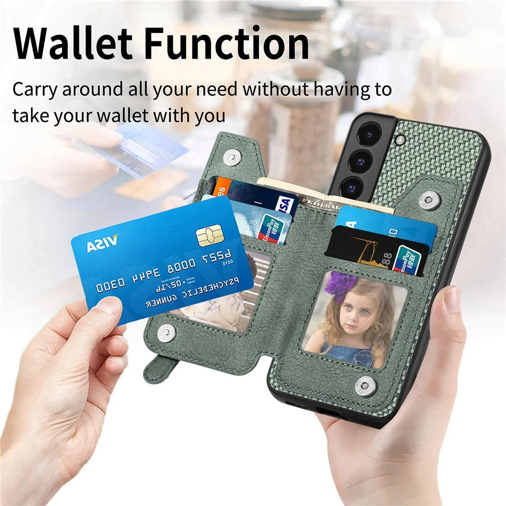 C1-04 For Samsung Galaxy S22+ 5G Case Zipper Wallet Leather Coated PC+TPU Phone Cover - Brown - 6