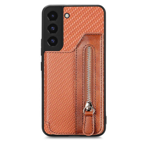 C1-04 For Samsung Galaxy S22 5G Wallet Case Anti-Drop Kickstand PU+PC+TPU Phone Cover - Brown - 1