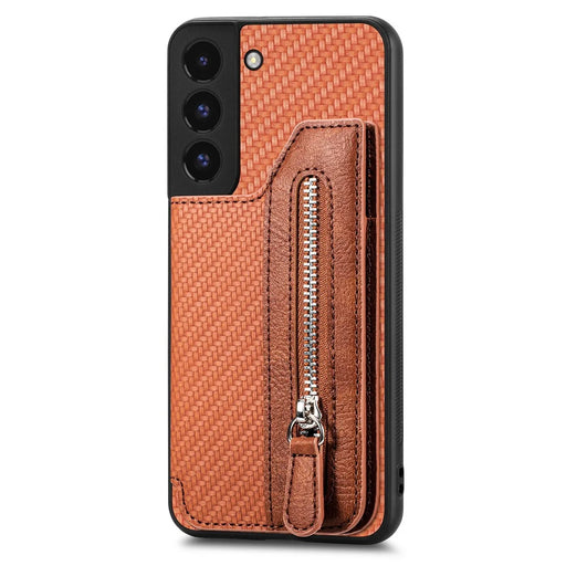 C1-04 For Samsung Galaxy S22 5G Wallet Case Anti-Drop Kickstand PU+PC+TPU Phone Cover - Brown - 2