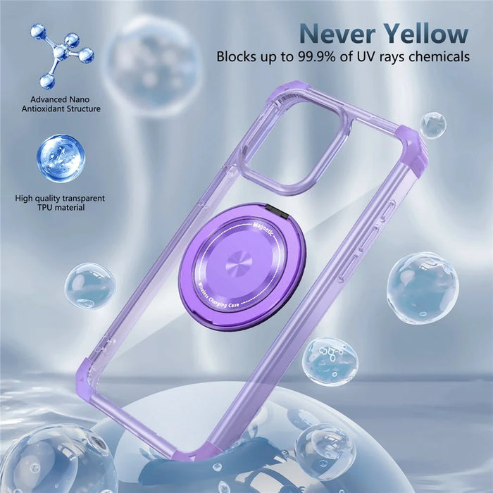 For iPhone 12 / 12 Pro Case Compatible with MagSafe Rotating Kickstand TPU+PC Phone Cover - Transparent Purple - 3