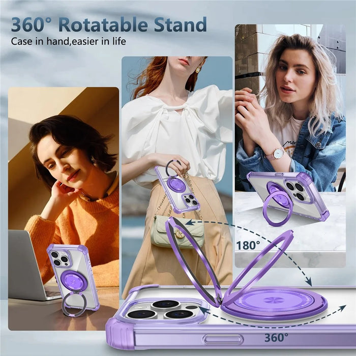 For iPhone 12 / 12 Pro Case Compatible with MagSafe Rotating Kickstand TPU+PC Phone Cover - Transparent Purple - 4