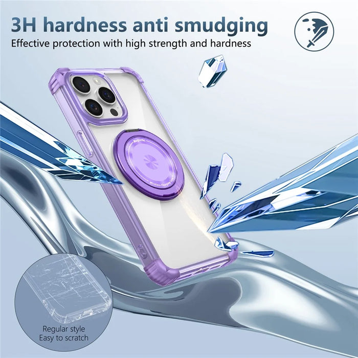 For iPhone 12 / 12 Pro Case Compatible with MagSafe Rotating Kickstand TPU+PC Phone Cover - Transparent Purple - 5