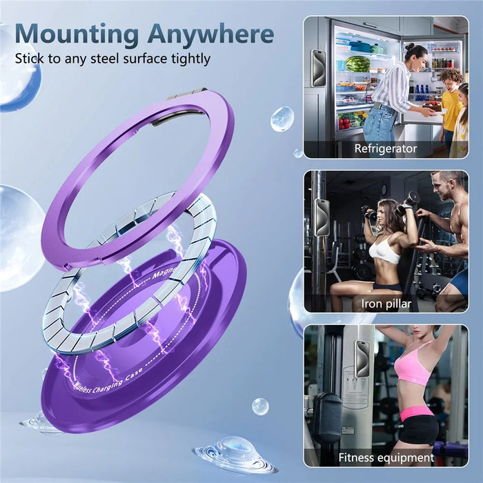 For iPhone 12 / 12 Pro Case Compatible with MagSafe Rotating Kickstand TPU+PC Phone Cover - Transparent Purple - 6