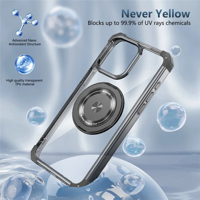 For iPhone 12 Pro Max Magnetic Case Anti-drop TPU+PC Kickstand Phone Cover - Transparent Black - 3
