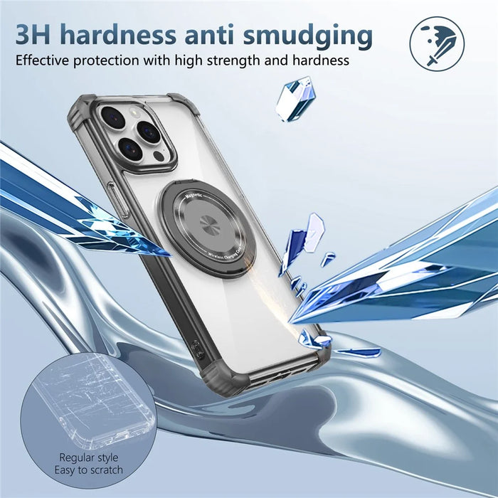 For iPhone 12 Pro Max Magnetic Case Anti-drop TPU+PC Kickstand Phone Cover - Transparent Black - 5