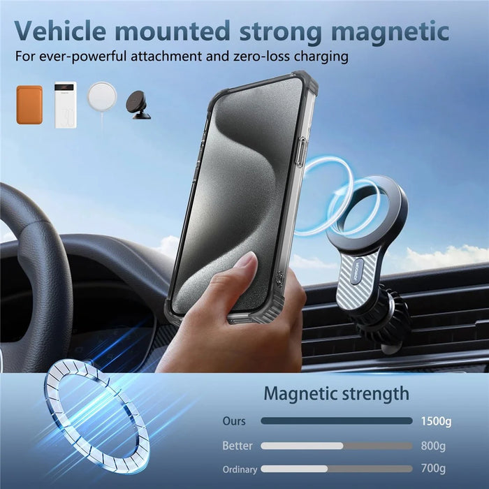 For iPhone 12 Pro Max Magnetic Case Anti-drop TPU+PC Kickstand Phone Cover - Transparent Black - 7