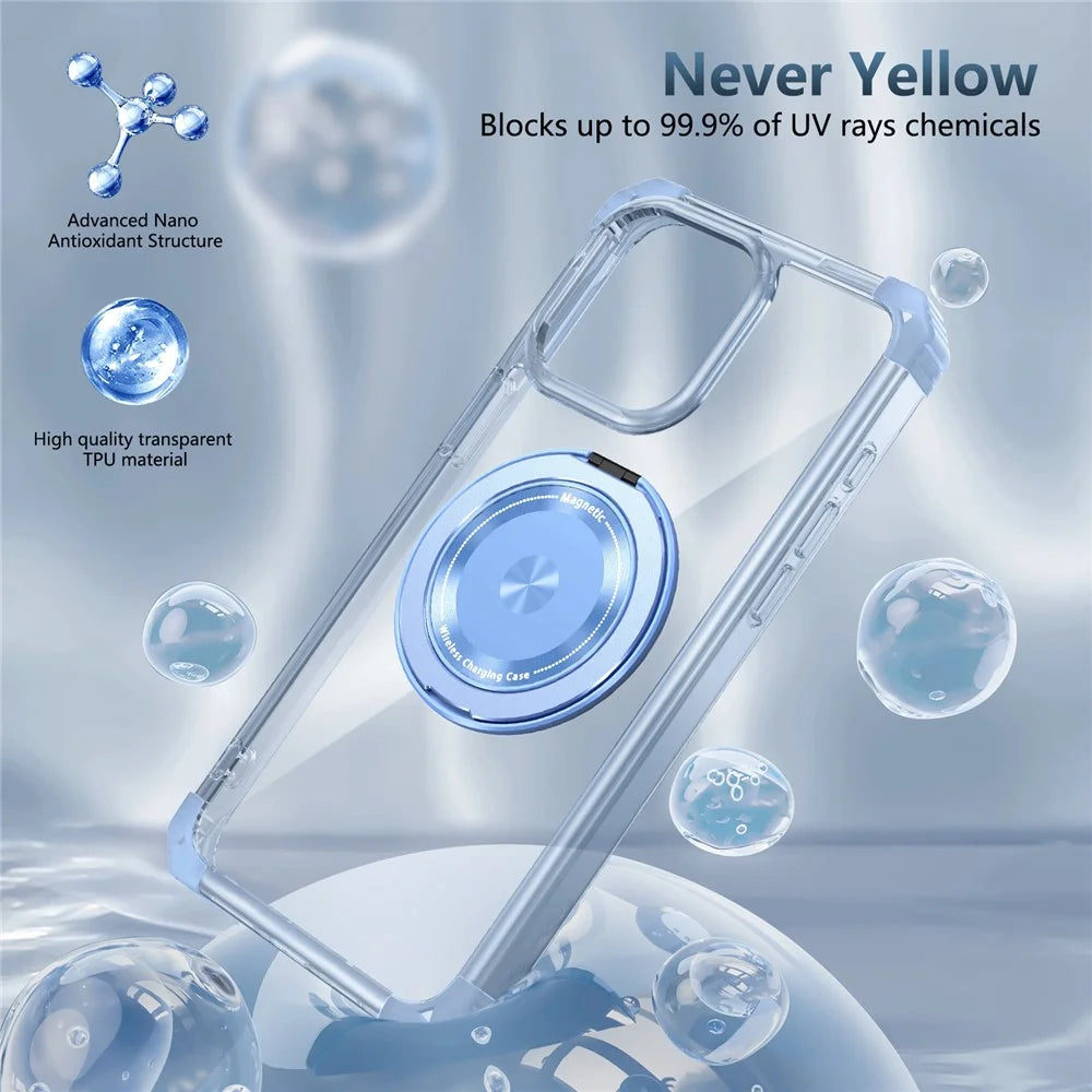 For iPhone 14 Pro Max Magnetic Case Corner Cushions TPU+PC Invisible Kickstand Phone Cover - Transparent Blue - 3