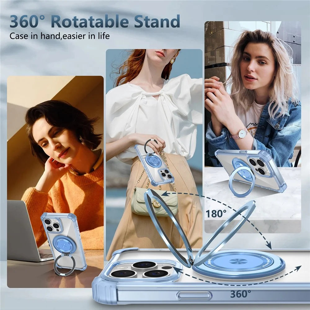 For iPhone 14 Pro Max Magnetic Case Corner Cushions TPU+PC Invisible Kickstand Phone Cover - Transparent Blue - 4