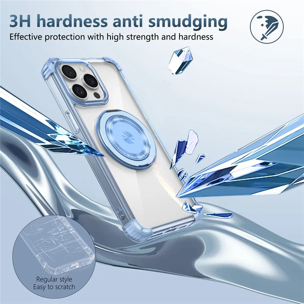 For iPhone 14 Pro Max Magnetic Case Corner Cushions TPU+PC Invisible Kickstand Phone Cover - Transparent Blue - 5