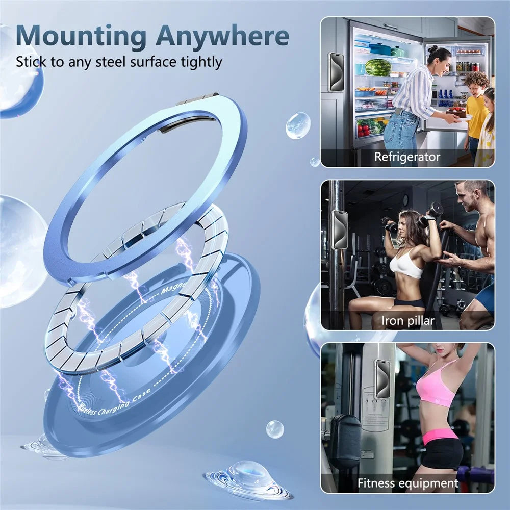 For iPhone 14 Pro Max Magnetic Case Corner Cushions TPU+PC Invisible Kickstand Phone Cover - Transparent Blue - 6