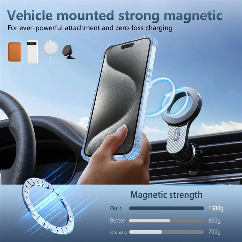 For iPhone 14 Pro Max Magnetic Case Corner Cushions TPU+PC Invisible Kickstand Phone Cover - Transparent Blue - 7