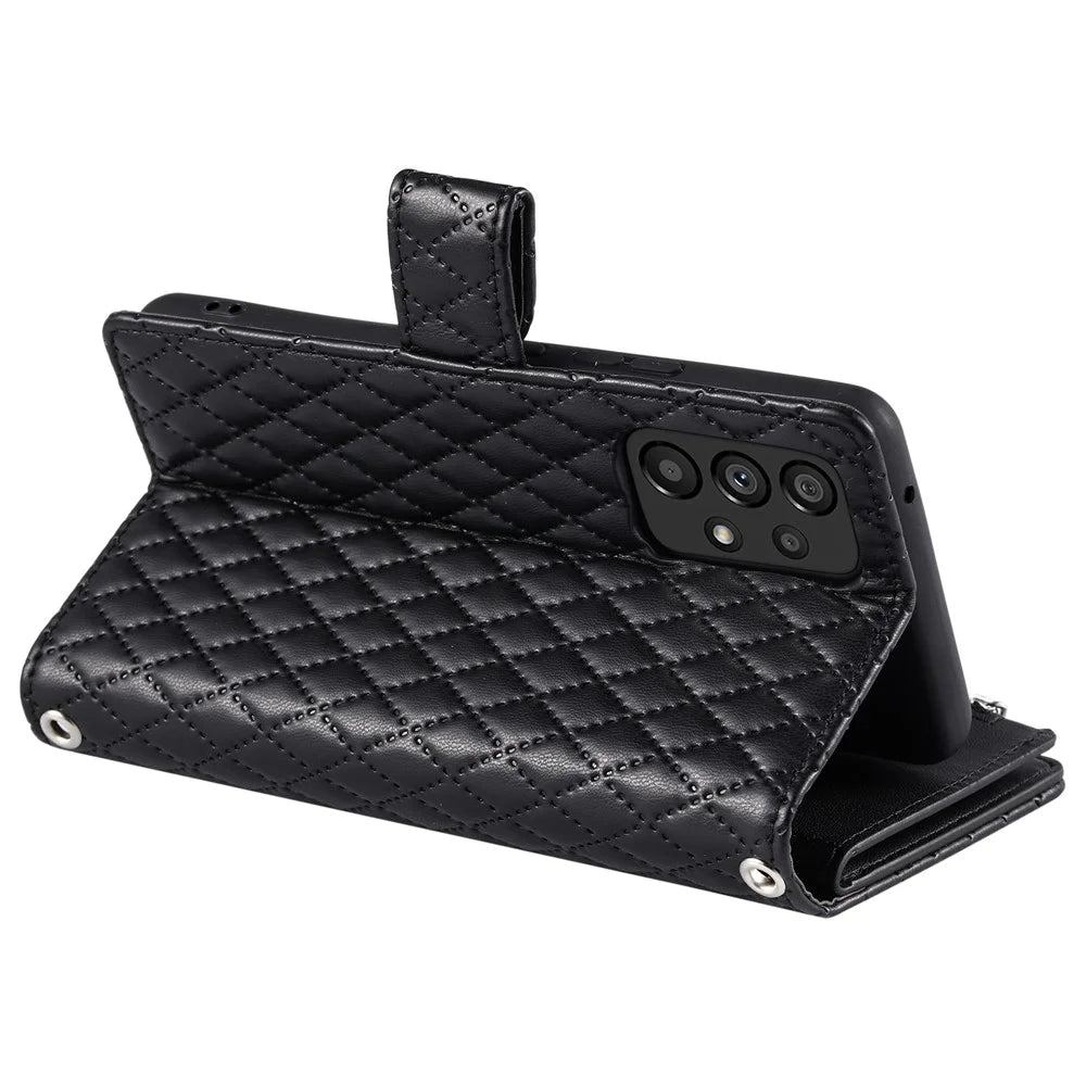 Style 012 for Samsung Galaxy A53 5G Phone Case Rhombus Zipper Wallet PU Leather Flip Cover - Black - 3