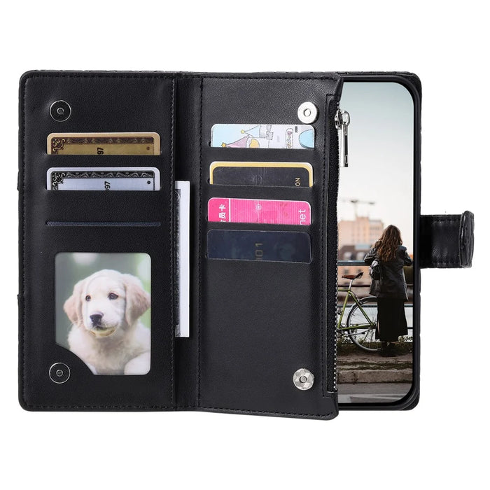 Style 012 for Samsung Galaxy S22 5G Case  Handbag Zipper Pocket Glitter Leather Phone Cover - Black - 2
