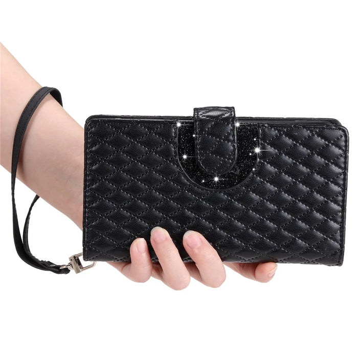 Style 012 for Samsung Galaxy S22 5G Case  Handbag Zipper Pocket Glitter Leather Phone Cover - Black - 7