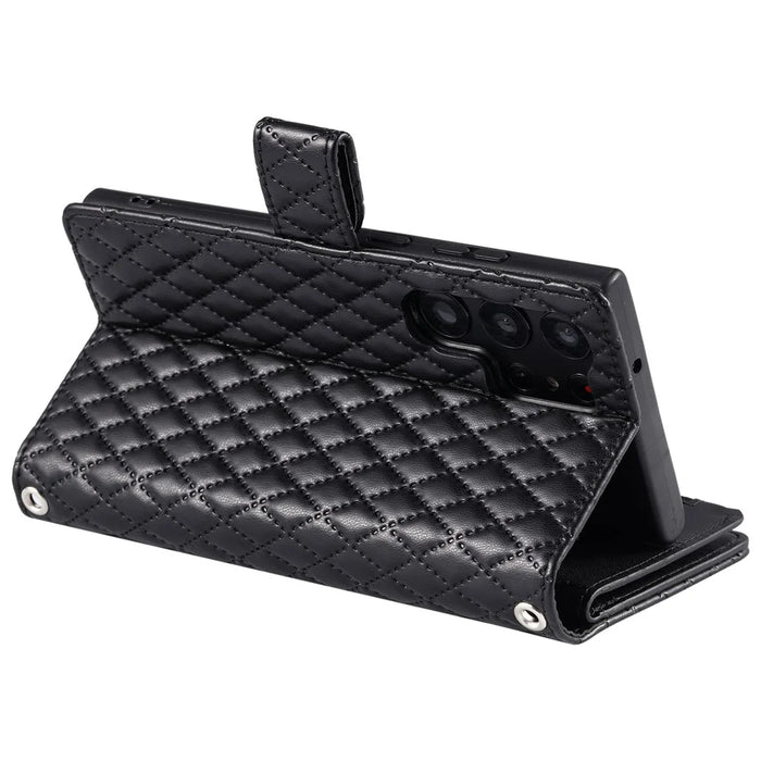 Style 012 for Samsung Galaxy S23 Ultra Case PU Leather Zipper Wallet Phone Cover with Wrist Strap - Black - 3