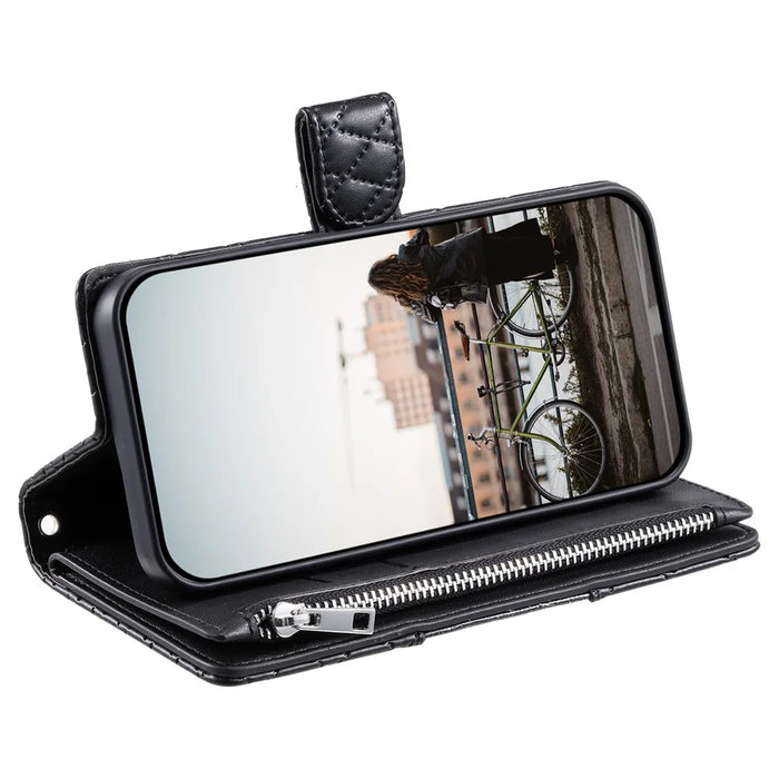 Style 012 for Samsung Galaxy S24+ Case Glitter Rhombus Pattern PU Leather Magnetic Flip Phone Cover - Black - 5