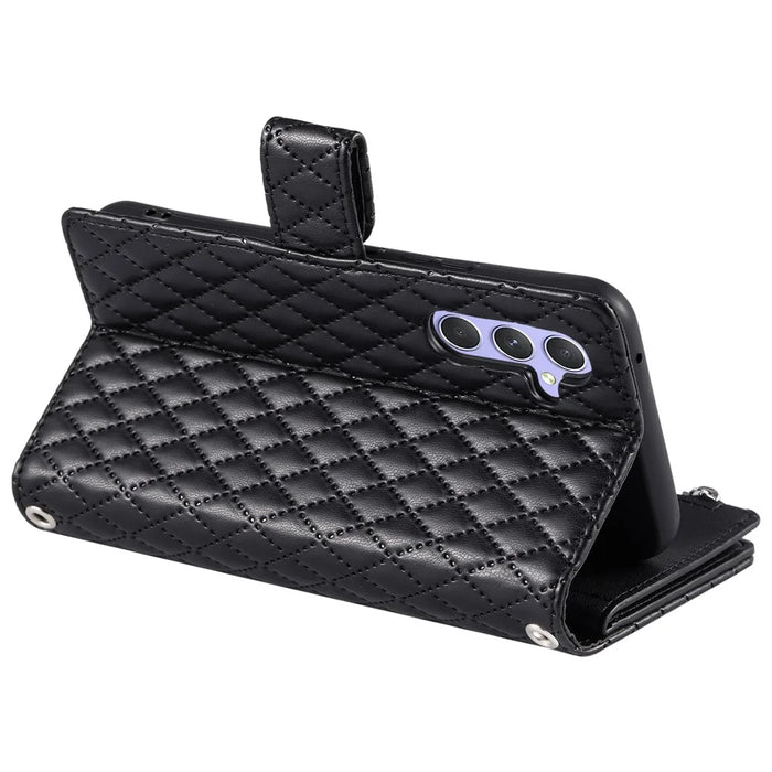 Style 012 for Samsung Galaxy S24 Case Glitter PU Leather Handbag Zipper Pocket Phone Cover - Black - 3