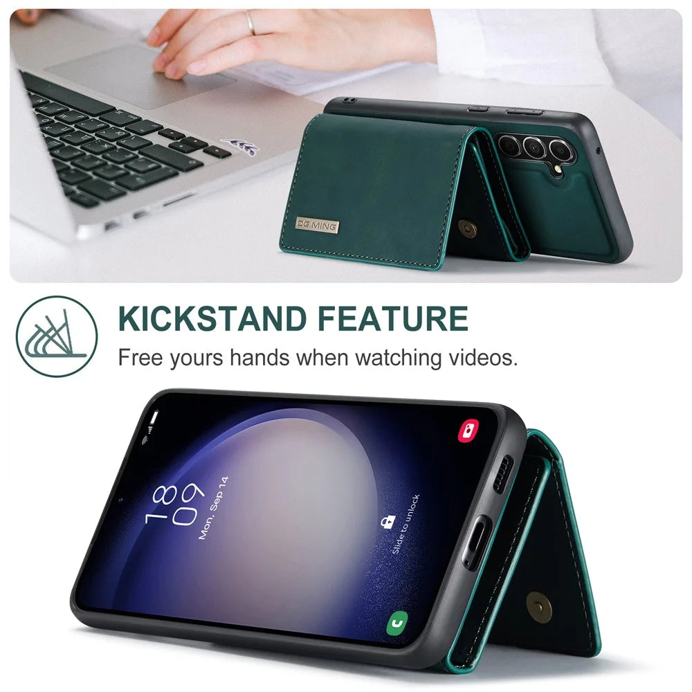 DG.MING M1 Series for Samsung Galaxy A55 5G Case Magnetic Detachable Leather Back Cover - Green - 5