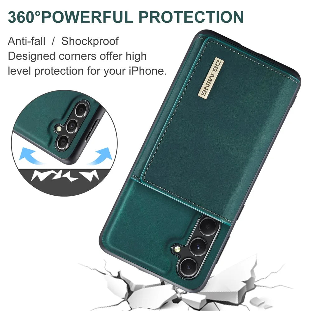 DG.MING M1 Series for Samsung Galaxy A55 5G Case Magnetic Detachable Leather Back Cover - Green - 6