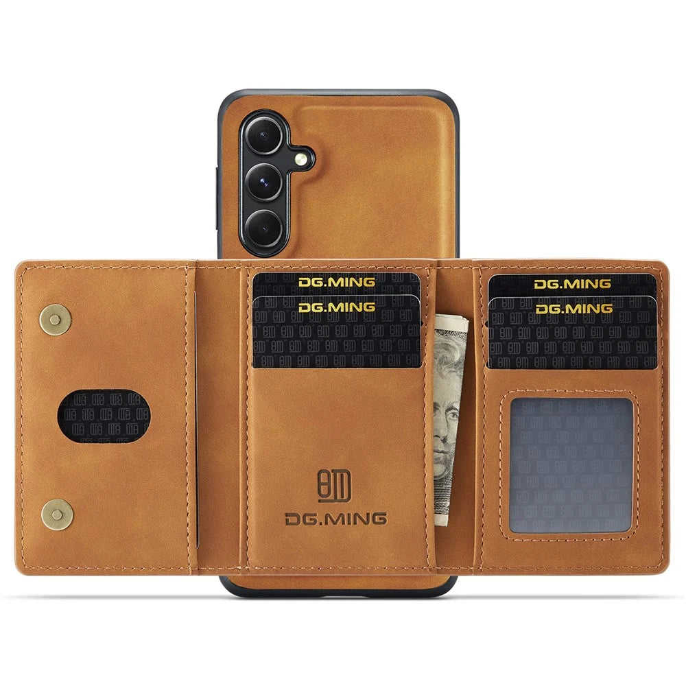 DG.MING M2 Series for Samsung Galaxy A35 5G Kickstand Case Detachable Magnetic Wallet Phone Cover - Brown - 2