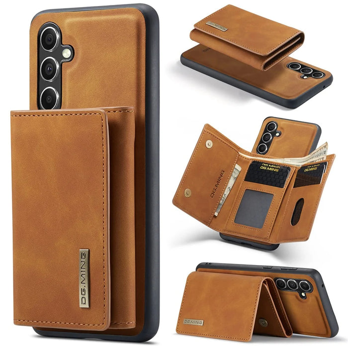 DG.MING M1 Series for Samsung Galaxy A35 5G Case Detachable Card Holder Leather Coating Phone Cover - Brown - 1