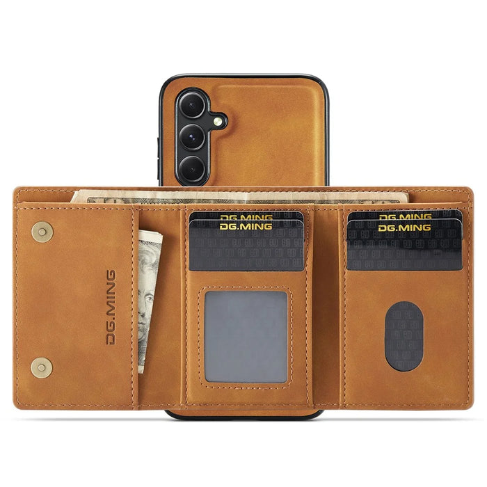 DG.MING M1 Series for Samsung Galaxy A35 5G Case Detachable Card Holder Leather Coating Phone Cover - Brown - 2