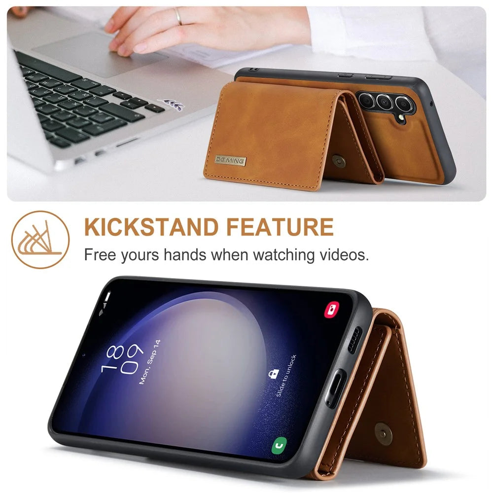 DG.MING M1 Series for Samsung Galaxy A35 5G Case Detachable Card Holder Leather Coating Phone Cover - Brown - 5