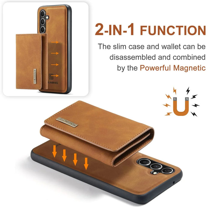 DG.MING M1 Series for Samsung Galaxy A35 5G Case Detachable Card Holder Leather Coating Phone Cover - Brown - 7