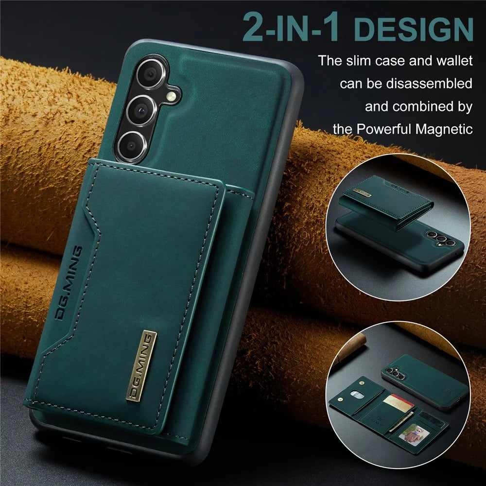 DG.MING M2 Series for Samsung Galaxy A55 5G Magnetic Phone Case Detachable Wallet Cover - Green - 5