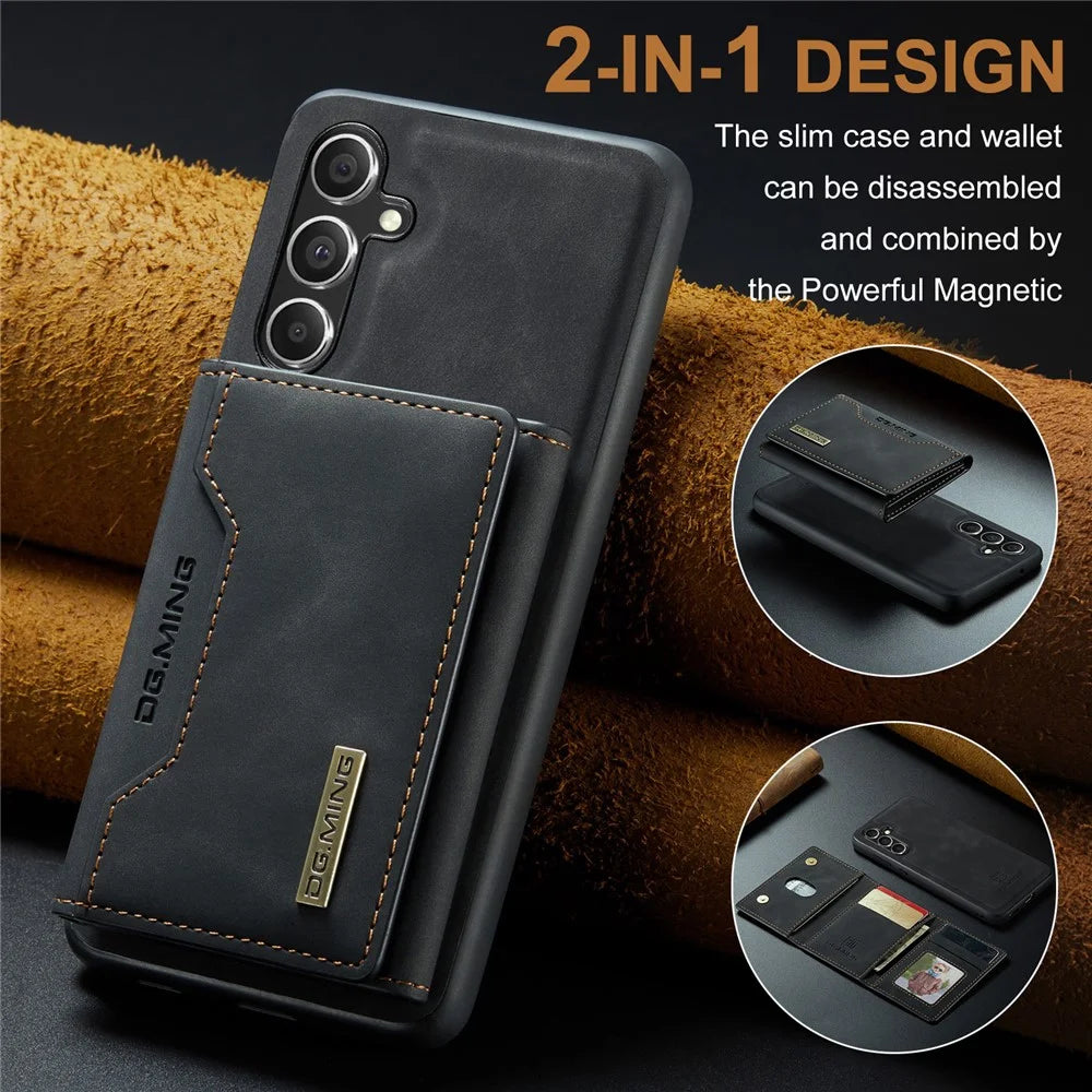 DG.MING M2 Series for Samsung Galaxy A15 4G / 5G Case Detachable 2-in-1 Wallet Phone Leather Back Cover - Black - 5