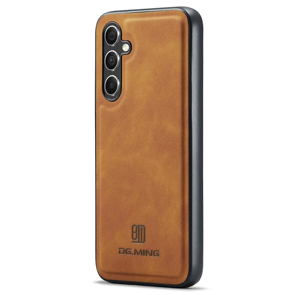 DG.MING For Samsung Galaxy A55 5G Case PU Leather+PC+TPU Hybrid Phone Cover - Brown - 2