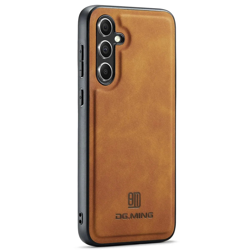 DG.MING For Samsung Galaxy A55 5G Case PU Leather+PC+TPU Hybrid Phone Cover - Brown - 4