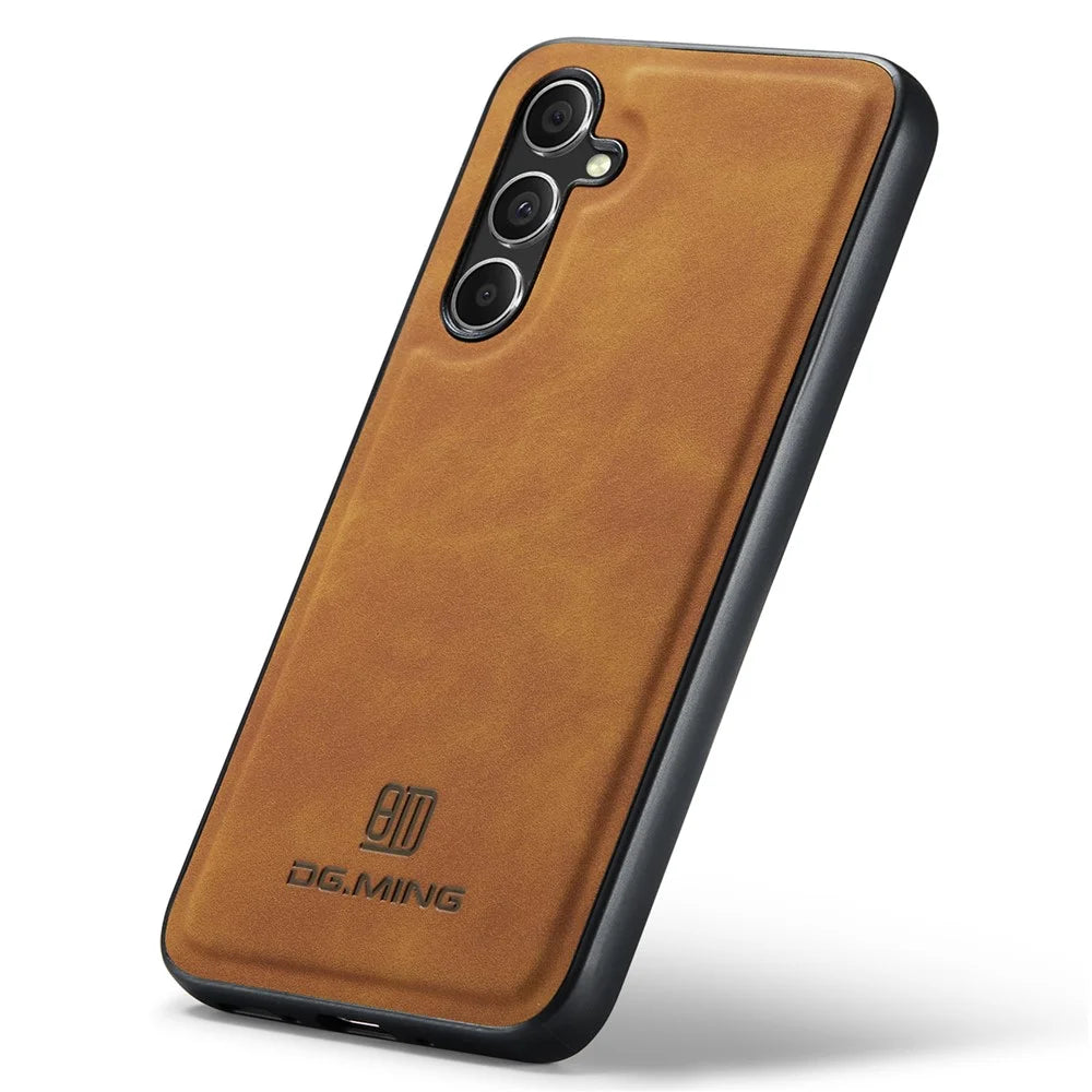 DG.MING For Samsung Galaxy A55 5G Case PU Leather+PC+TPU Hybrid Phone Cover - Brown - 5