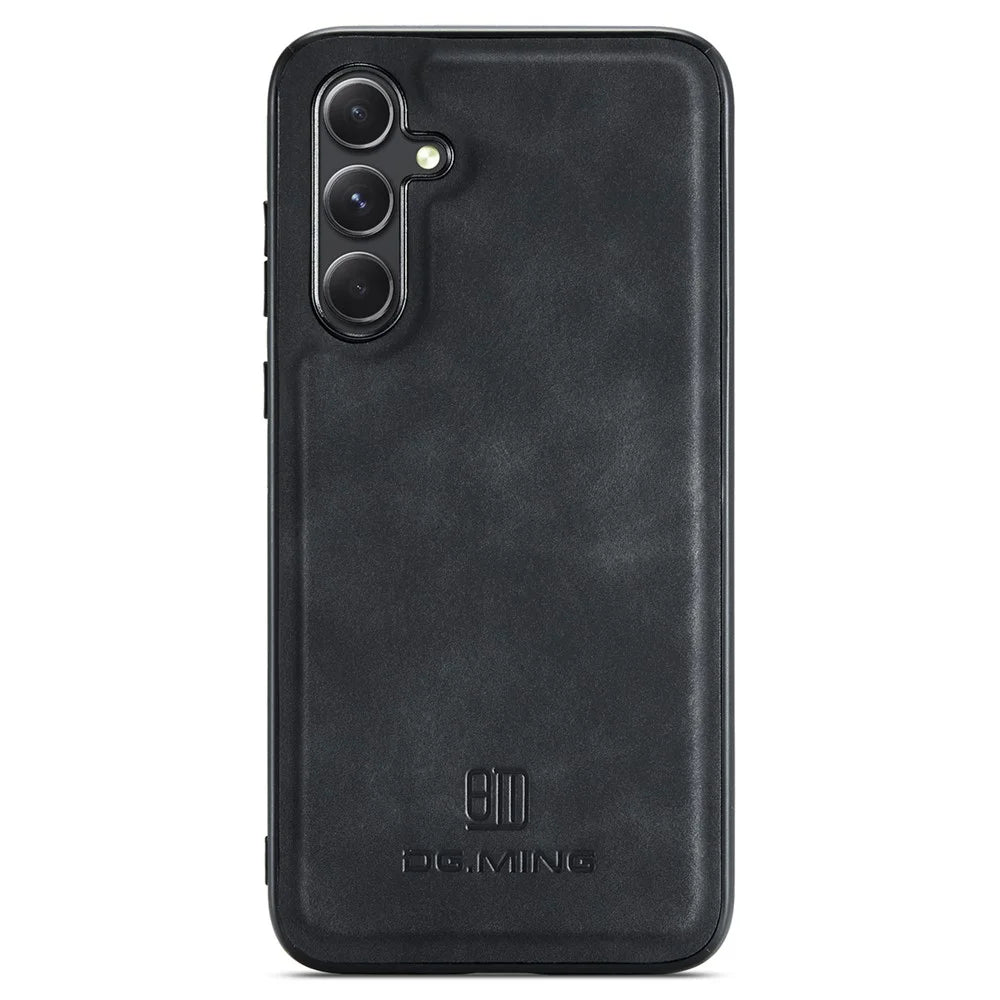DG.MING For Samsung Galaxy A15 4G / A15 5G Case Drop-Resistant Leather Coated PC+TPU Phone Cover - Black - 1