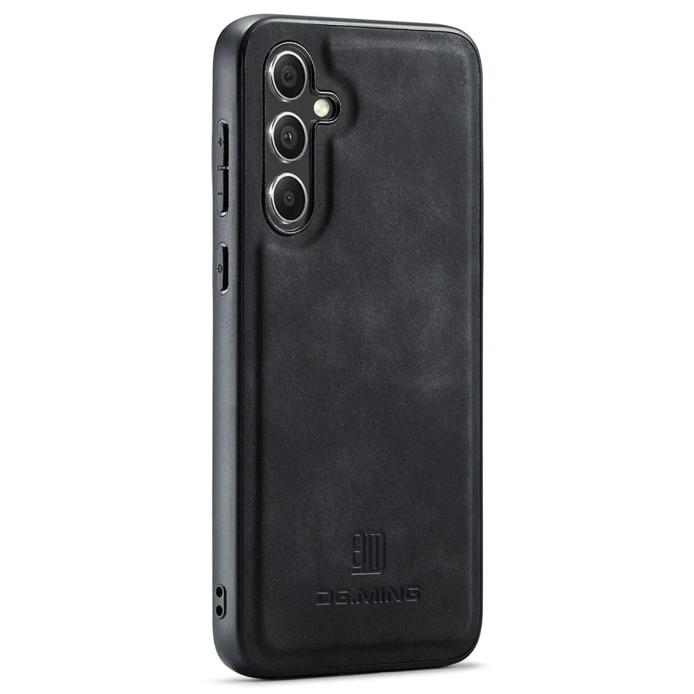 DG.MING For Samsung Galaxy A15 4G / A15 5G Case Drop-Resistant Leather Coated PC+TPU Phone Cover - Black - 4