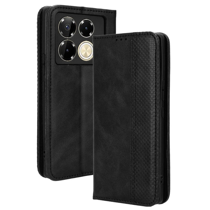For Infinix Note 40 Pro 5G X6851 / Note 40 Pro+ X6851B Leather Case Wallet Retro Phone Cover - Black - 1