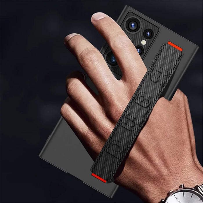 For Samsung Galaxy S24 Ultra Case Wristband Design Ultra Thin PU Leather+PC Phone Cover - Black - 3