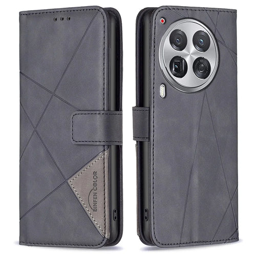 BINFEN COLOR For TECNO Camon 30 Premier 5G Phone Cases Wallet Stand Geometry Imprint Leather Cover - Black - 1