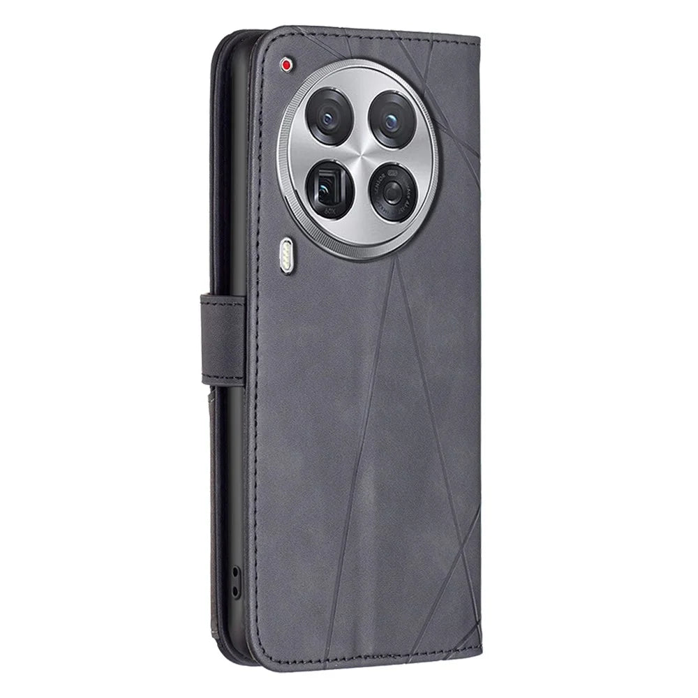 BINFEN COLOR For TECNO Camon 30 Premier 5G Phone Cases Wallet Stand Geometry Imprint Leather Cover - Black - 5