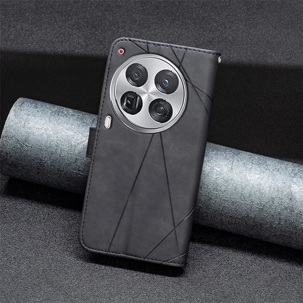 BINFEN COLOR For TECNO Camon 30 Premier 5G Phone Cases Wallet Stand Geometry Imprint Leather Cover - Black - 7