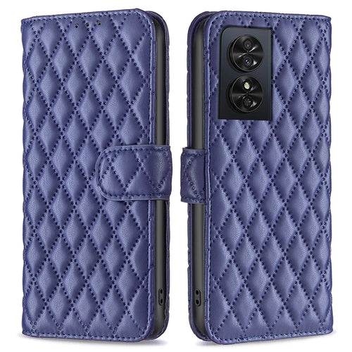 BINFEN COLOR BF Style-14 For TCL 50 SE Wallet Case Rhombus Grid PU Leather Phone Cover - Dark Blue - 1