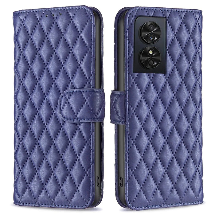 BINFEN COLOR BF Style-14 For TCL 50 SE Wallet Case Rhombus Grid PU Leather Phone Cover - Dark Blue - 1
