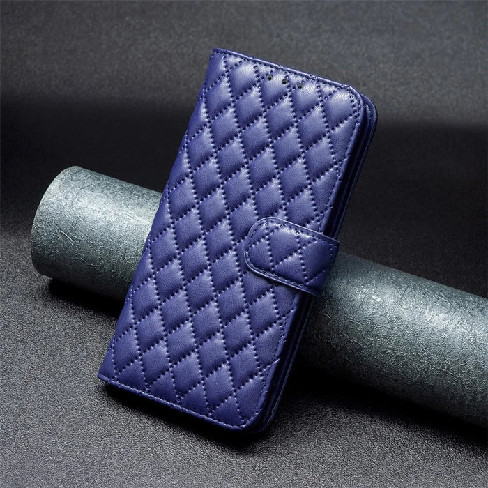 BINFEN COLOR BF Style-14 For TCL 50 SE Wallet Case Rhombus Grid PU Leather Phone Cover - Dark Blue - 6